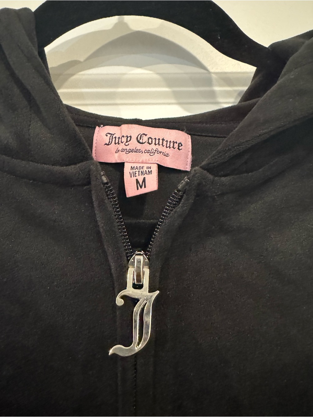 Juicy Couture Black Velour - Zip Crop HOODIE - Picture 2 of 5